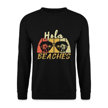Retro Hello Beach 2022 Tropical Hello Summer - Unisex Pullover - Schwarz - Vorne - Alina (178cm) & Michal (187cm)
