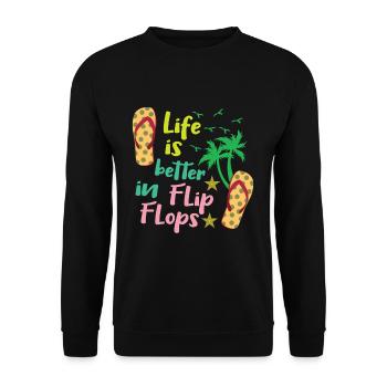Life Better Flop Beach 2022 Tropical Summer - Unisex Pullover - Schwarz - Vorne - Alina (178cm) & Michal (187cm)
