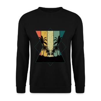 Vintage Palm Tree Beach 2022 Tropical Hello Summer - Unisex Pullover - Schwarz - Vorne - Alina (178cm) & Michal (187cm)