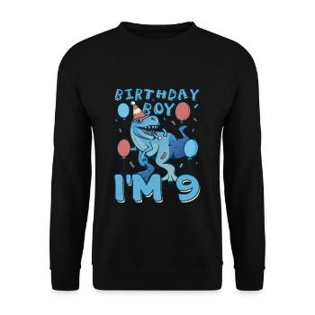 Boy Age 9 Year Old Cute Birth Born Roar Dinosaur - Unisex Pullover - Schwarz - Vorne - Alina (178cm) & Michal (187cm)