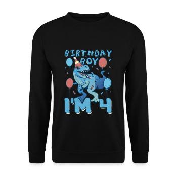 Boy Age 4 Year Old Cute Birth Born Roar Dinosaur - Unisex Pullover - Schwarz - Vorne - Alina (178cm) & Michal (187cm)