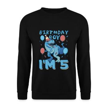 Boy Age 5 Year Old Cute Birth Born Roar Dinosaur - Unisex Pullover - Schwarz - Vorne - Alina (178cm) & Michal (187cm)