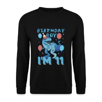 Boy Age 11 Year Old Cute Birth Born Roar Dinosaur - Unisex Pullover - Schwarz - Vorne - Alina (178cm) & Michal (187cm)