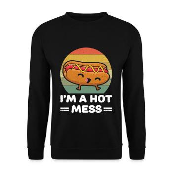 Retro Vintage Hot Dog Sandwich Mess Cute - Unisex Pullover - Schwarz - Vorne - Alina (178cm) & Michal (187cm)