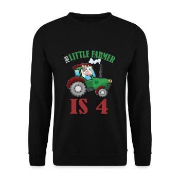 Birth Born Age 4 Years Old Farmer Cow Tractor - Unisex Pullover - Schwarz - Vorne - Alina (178cm) & Michal (187cm)