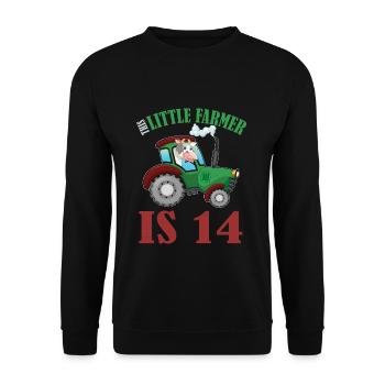 Birth Born Age 14 Years Old Farmer Cow Tractor - Unisex Pullover - Schwarz - Vorne - Alina (178cm) & Michal (187cm)