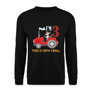 Birth Born Age 3 Year Old Farmer Farm Cow Tractor - Unisex Pullover - Schwarz - Vorne - Alina (178cm) & Michal (187cm)