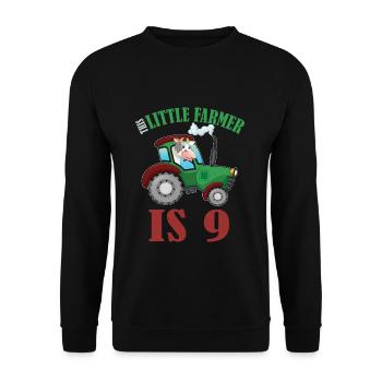 Birth Born Age 9 Years Old Farmer Cow Tractor - Unisex Pullover - Schwarz - Vorne - Alina (178cm) & Michal (187cm)