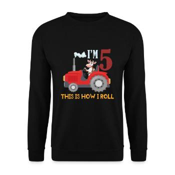 Birth Born Age 5 Year Old Farmer Farm Cow Tractor - Unisex Pullover - Schwarz - Vorne - Alina (178cm) & Michal (187cm)