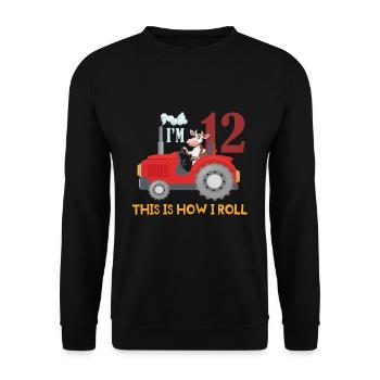 Birth Born Age 12 Year Old Farmer Farm Cow Tractor - Unisex Pullover - Schwarz - Vorne - Alina (178cm) & Michal (187cm)