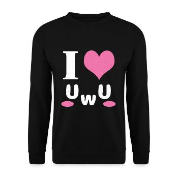 Love UwU Face Vaporwave Anime Aesthetic Otaku - Unisex Pullover - Schwarz - Vorne - Alina (178cm) & Michal (187cm)