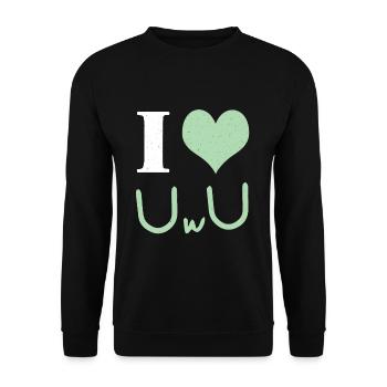 Love UwU Face Vaporwave Anime Heart Otaku - Unisex Pullover - Schwarz - Vorne - Alina (178cm) & Michal (187cm)