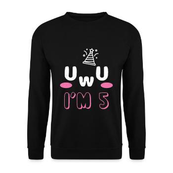 OwO UwU Face Age 5 Year Old Anime Aesthetic Otaku - Unisex Pullover - Schwarz - Vorne - Alina (178cm) & Michal (187cm)
