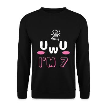 OwO UwU Face Age 7 Year Old Anime Aesthetic Otaku - Unisex Pullover - Schwarz - Vorne - Alina (178cm) & Michal (187cm)