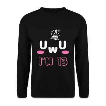 OwO UwU Face Age 13 Year Old Anime Aesthetic Otaku - Unisex Pullover - Schwarz - Vorne - Alina (178cm) & Michal (187cm)