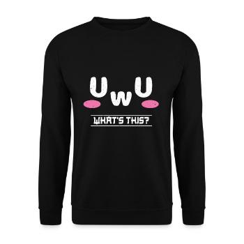 What Is UwU Face Vaporwave Anime Aesthetic Otaku - Unisex Pullover - Schwarz - Vorne - Alina (178cm) & Michal (187cm)