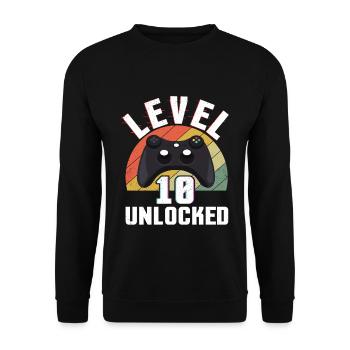 Retro Gamer Video Game Lover Gamer Age 10 Unlocked - Unisex Pullover - Schwarz - Vorne - Alina (178cm) & Michal (187cm)