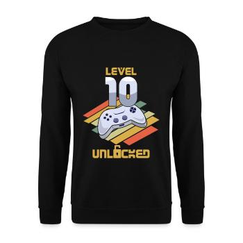 Retro Video Game Lover Age 10 Level Unlocked - Unisex Pullover - Schwarz - Vorne - Alina (178cm) & Michal (187cm)