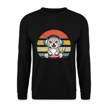 Retro Gaming Cat Playing Video Game Lover Gaming - Unisex Sweatshirt - black - Front - Alina (178cm) & Michal (187cm)
