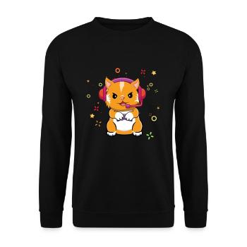 Gaming Cat Playing Video Game Lover Gaming - Unisex Sweatshirt - black - Front - Alina (178cm) & Michal (187cm)