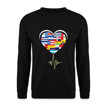 Love Heart Spanish Flags Hispanic Heritage Month - Unisex Pullover - Schwarz - Vorne - Alina (178cm) & Michal (187cm)