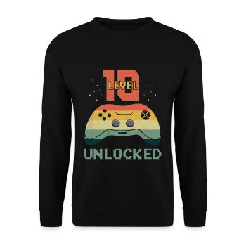Vintage Video Game Lover Age 10 Level Unlocked - Unisex Pullover - Schwarz - Vorne - Alina (178cm) & Michal (187cm)