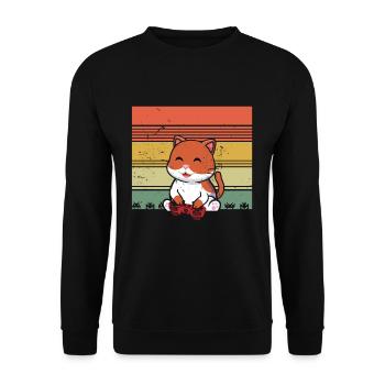 Vintage Gaming Cat Playing Video Game Lover Gaming - Unisex Sweatshirt - black - Front - Alina (178cm) & Michal (187cm)