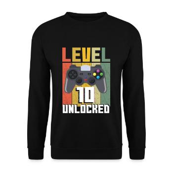 Vintage Gamer Video Game Lover Age 10 Unlocked - Unisex Pullover - Schwarz - Vorne - Alina (178cm) & Michal (187cm)