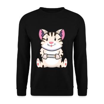 Kawaii Gaming Cat Playing Video Game Lover Gaming - Unisex Sweatshirt - black - Front - Alina (178cm) & Michal (187cm)