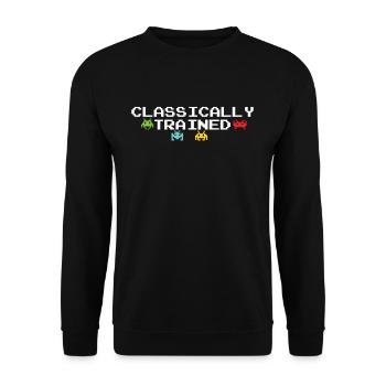 Classic Arcade Gamer Play Video Game Lover Gaming - Unisex Sweatshirt - black - Front - Alina (178cm) & Michal (187cm)