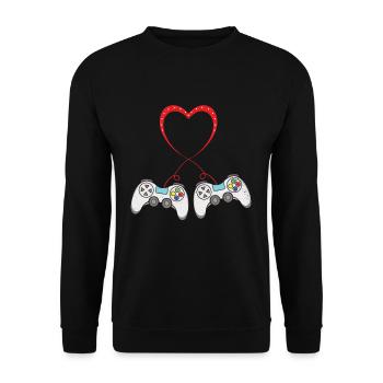 Love Controller Play Video Game Heart Gamer Gaming - Unisex Pullover - Schwarz - Vorne - Alina (178cm) & Michal (187cm)