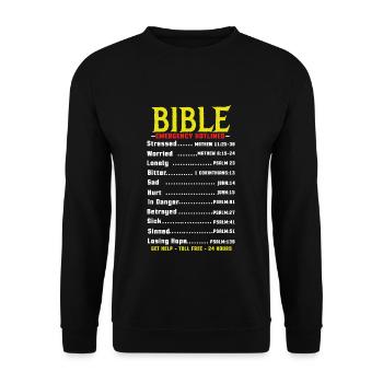 Bible Emergency Hotline Number Jesus Christian - Unisex Pullover - Schwarz - Vorne - Alina (178cm) & Michal (187cm)