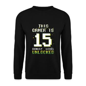 This Gamer Video Game Lover Gamer Age 15 - Unisex Pullover - Schwarz - Vorne - Alina (178cm) & Michal (187cm)