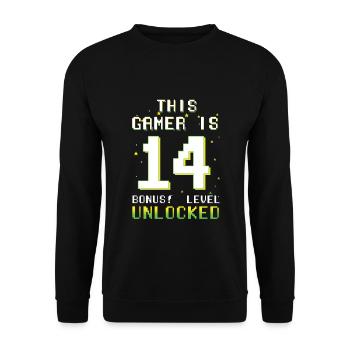 This Gamer Video Game Lover Gamer Age 14 - Unisex Pullover - Schwarz - Vorne - Alina (178cm) & Michal (187cm)