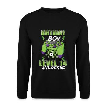 Gamer Boy Video Game Lover Age 14 Unlocked - Unisex Pullover - Schwarz - Vorne - Alina (178cm) & Michal (187cm)
