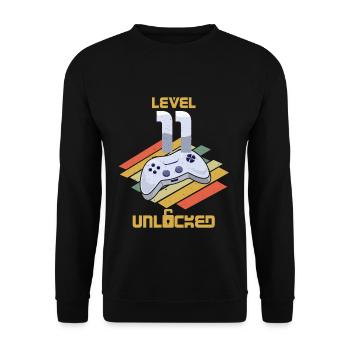 Retro Video Game Lover Age 11 Level Unlocked - Unisex Pullover - Schwarz - Vorne - Alina (178cm) & Michal (187cm)