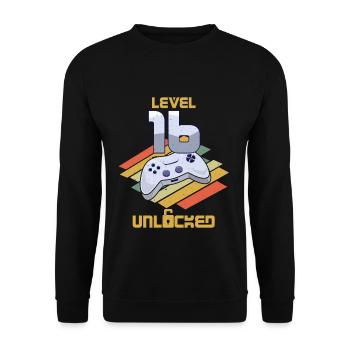 Retro Video Game Lover Age 16 Level Unlocked - Unisex Pullover - Schwarz - Vorne - Alina (178cm) & Michal (187cm)