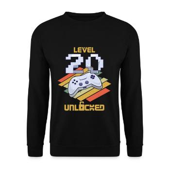 Retro Video Game Lover Age 20 Level Unlocked - Unisex Pullover - Schwarz - Vorne - Alina (178cm) & Michal (187cm)