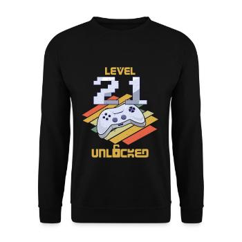 Retro Video Game Lover Age 21 Level Unlocked - Unisex Pullover - Schwarz - Vorne - Alina (178cm) & Michal (187cm)