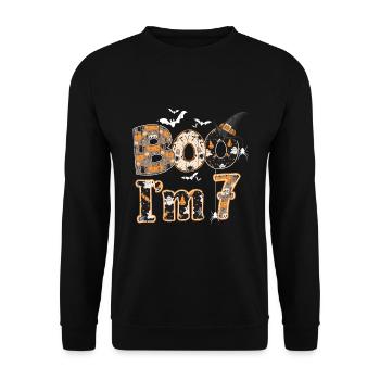 Halloween Pattern Ghost Creatures Birth Age 7 - Unisex Sweatshirt - black - Front - Alina (178cm) & Michal (187cm)