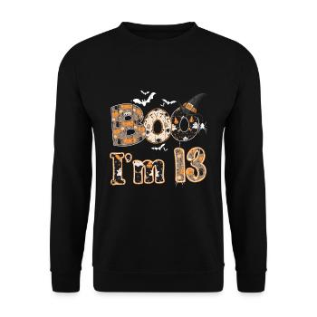 Halloween Pattern Ghost Creatures Birth Age 13 - Unisex Sweatshirt - black - Front - Alina (178cm) & Michal (187cm)