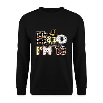 Halloween Pattern Spider Creatures Birth Age 13 - Unisex Sweatshirt - black - Front - Alina (178cm) & Michal (187cm)