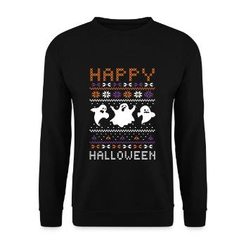 Stitch Pattern Ghost Creatures Happy Halloween - Unisex Sweatshirt - black - Front - Alina (178cm) & Michal (187cm)