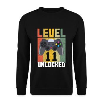 Vintage Gamer Video Game Lover Age 11 Unlocked - Unisex Pullover - Schwarz - Vorne - Alina (178cm) & Michal (187cm)
