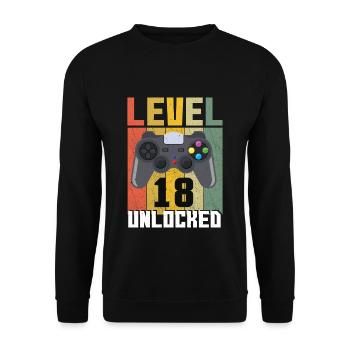 Vintage Gamer Video Game Lover Age 18 Unlocked - Unisex Pullover - Schwarz - Vorne - Alina (178cm) & Michal (187cm)