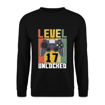 Vintage Gamer Video Game Lover Age 17 Unlocked - Unisex Sweatshirt - black - Front - Alina (178cm) & Michal (187cm)