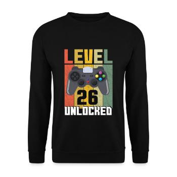 Vintage Gamer Video Game Lover Age 26 Unlocked - Unisex Sweatshirt - black - Front - Alina (178cm) & Michal (187cm)