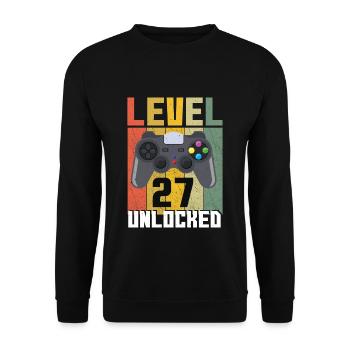 Vintage Gamer Video Game Lover Age 27 Unlocked - Unisex Sweatshirt - black - Front - Alina (178cm) & Michal (187cm)