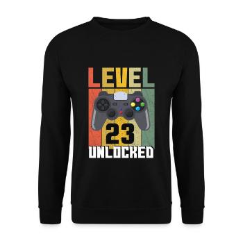Amateur de jeux vidéo Vintage Gamer Age 23 Déverrouillé - Sweat-shirt Unisexe - noir - Devant - Alina (178cm) & Michal (187cm)