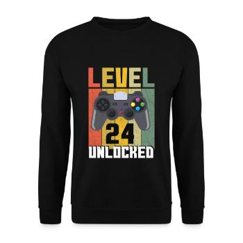 Vintage Gamer Video Game Lover Age 24 Unlocked - Unisex Sweatshirt - black - Front - Alina (178cm) & Michal (187cm)